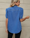 Puff Sleeve Collared Denim Top