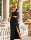 One Shoulder Cutout Twisted Slit Dress