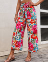 Floral Tie Belt Wide Leg Pants