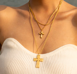 18K Gold-Plated Double Layered Cross Necklace