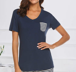 Striped Short Sleeve Top and Shorts Lounge Set