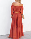 Ruffle Trim Off Shoulder Long Sleeve Maxi Dress