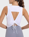 Drawstring Cutout Round Neck Active Tank