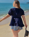 Plus Size Peplum V-Neck Short Sleeve Blouse