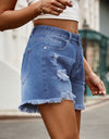 Distressed Raw Hem Denim Shorts