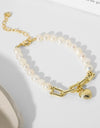 14K Gold Plated Heart Charm Pearl Bracelet