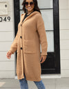 Button Up Long Sleeve Hooded Cardigan with Pockets