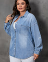 Plus Size Button Up Pocketed Denim Top