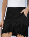 Fringe Detail Zip-Back Skirt with Pockets