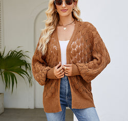 Openwork Open Front Lantern Sleeve Cardigan