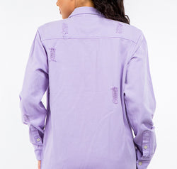 American Bazi Frayed Hem Distressed Denim Jacket