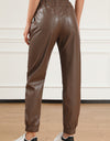 Drawstring PU Leather Pants