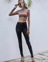 PU High Waist Slim Fit Long Pants