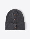 Button Detail Rib-Knit Cuff Beanie