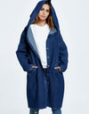 Button Up Dropped Shoulder Hooded Denim Top