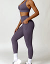 Ruched Halter Neck Bra and Pocketed Leggings Active Set