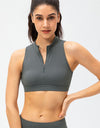 Full Size Cropped Cutout Back Zipper Front Active Tank Top