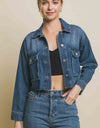 Love Tree Raw Hem Button Up Cropped Denim Jacket