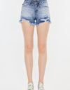 Kancan High Rise Frayed Hem Denim Shorts