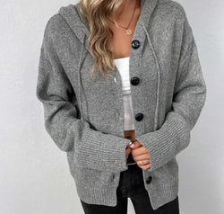 Button-Down Long Sleeve Hooded Sweater