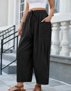 Drawstring Pocketed Wide Leg Pant