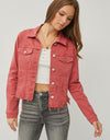 RISEN Raw Hem Button Up Cropped Denim Jacket