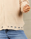 Woven Right Zip-Up Distressed Hooded Cardigan