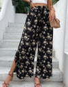 Floral Side Slit Wide Leg Pants