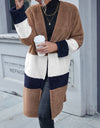 Tricolor Open Front Fuzzy Longline Cardigan