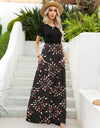 Printed Round Neck Short Sleeve Maxi Dress