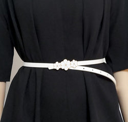 Flower Decor Skinny PU Belt