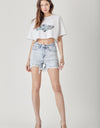 RISEN Raw Hem Distressed High Rise Denim Shorts