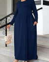 Plus Size Round Neck Long Sleeve Maxi Dress with Pockets