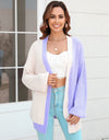 Open Front Contrast Color Balloon Sleeve Cardigan