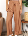 Double Take Drawstring Smocked Waist Wide Leg Pants