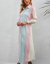 Rainbow Stripe Button-Up Maxi Shirt Dress