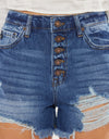 Kancan Distressed Button-Fly High Waist Denim Shorts