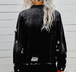 Distressed Raw Hem Denim Jacket