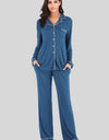 Collared Neck Long Sleeve Loungewear Set with Pockets