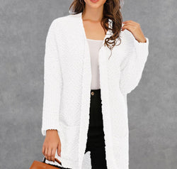 Pocketed Open Front Long Sleeve Cardigan