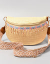 Bead Trim Straw Weave Crossbody Bag