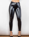 Glossy PU Leather Buttoned Long Pants