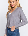 ACTIVE BASIC V-Neck Button Up Long Sleeve Knit Cardigan