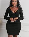 Long Sleeve Plunge Ribbed Bodycon Dress