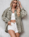 Button Up Pocketed Raw Hem Denim Jacket