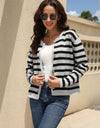 Striped Round Neck Button-Down Dropped Shoulder Cardigan