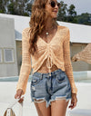 Drawstring Ruched Openwork Sweater