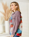 Dropped Shoulder Long Sleeve Printed Denim Jacket