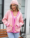 Waffle Knit V-Neck Cardigan with Pocket