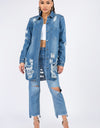 American Bazi Distressed Button Down Denim Shirt Jacket